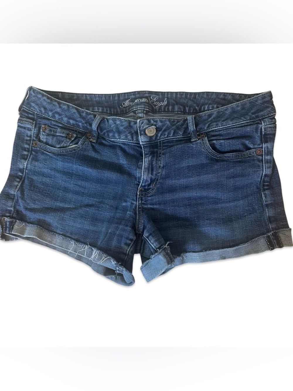 American Eagle Outfitters Dark Blue Rolled Hem Jean Shorts